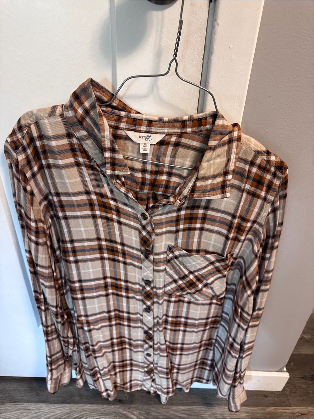Terra & Sky Brown and Cream Plaid Shirt
